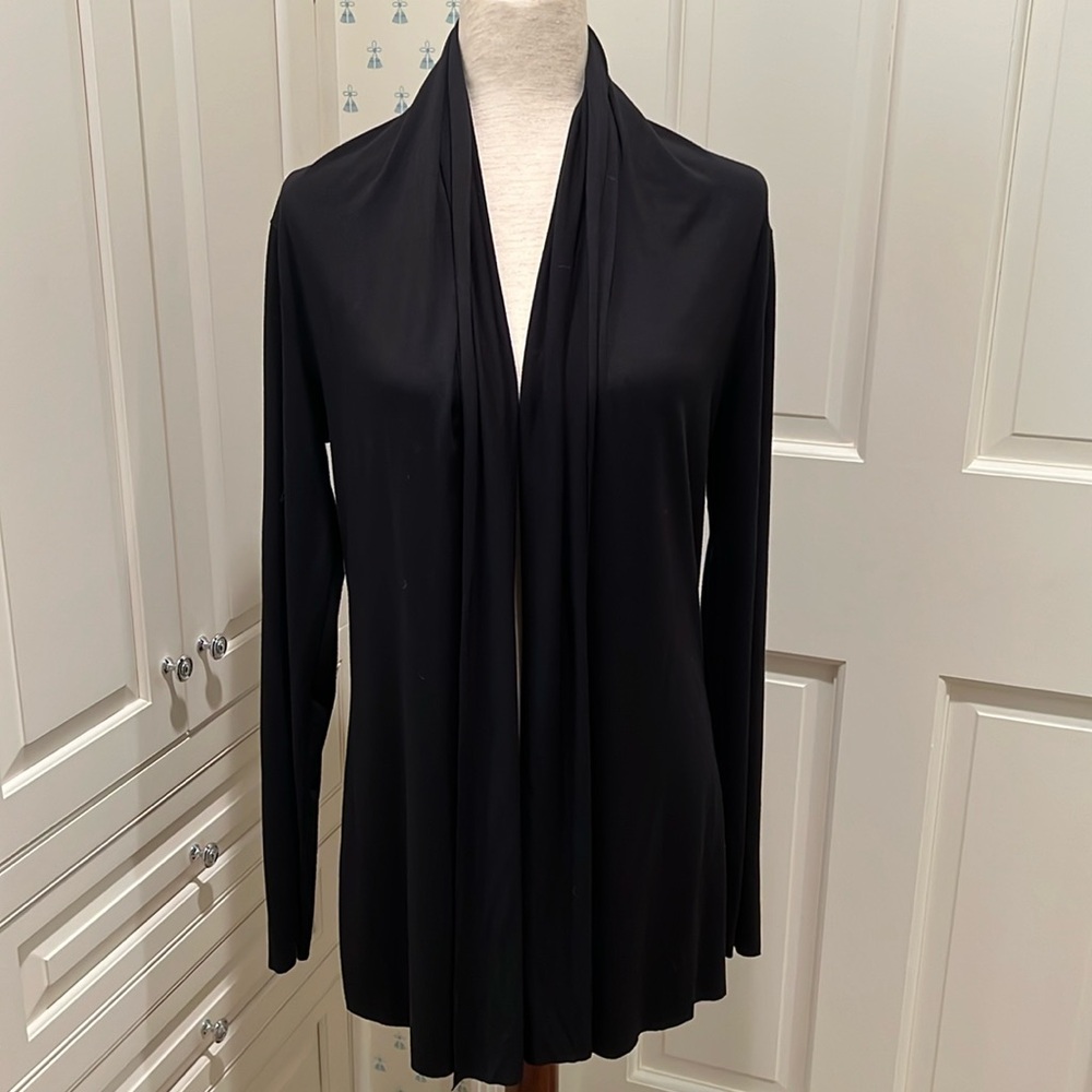 BLACK MODAL AND ELASTANE SHAWL COLLAR LONG LIGHTWEIGHT SWEATER/JACKET